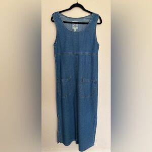 Denim Midi Pinafore Dress - Blue